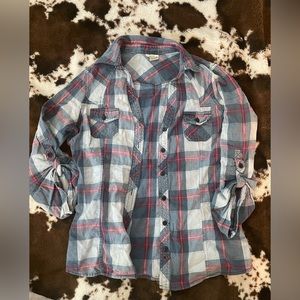 Passport cotton flannel top size large